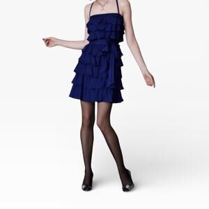 Anthropologie BHLDN A Va Et Vien original, Navy Ruffled Silk Dress, 12, NEW